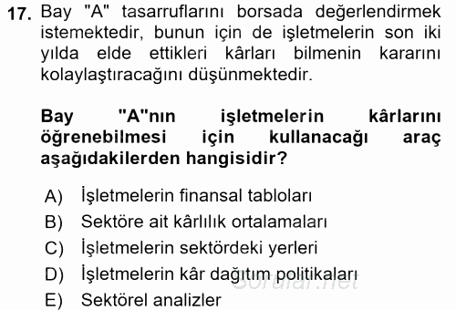Finansal Tablolar Analizi 2017 - 2018 Ara Sınavı 17.Soru