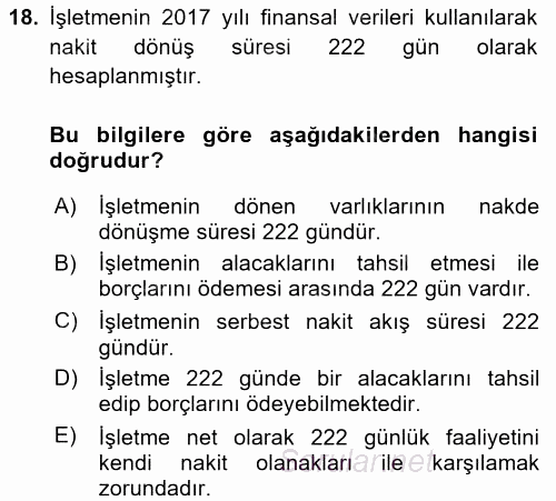 Finansal Tablolar Analizi 2017 - 2018 Ara Sınavı 18.Soru