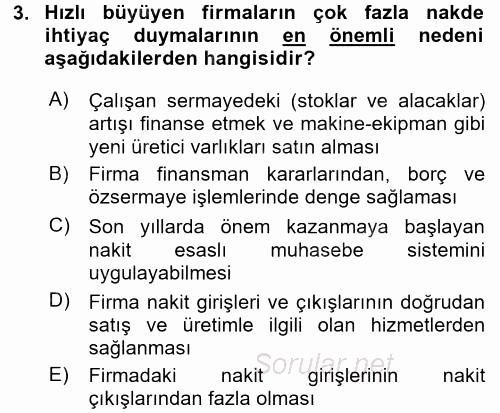 Finansal Tablolar Analizi 2017 - 2018 Ara Sınavı 3.Soru