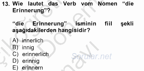 Almanca 2 2014 - 2015 Dönem Sonu Sınavı 13.Soru