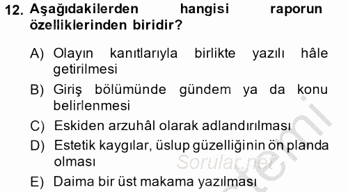 Türk Dili 2 2013 - 2014 Dönem Sonu Sınavı 12.Soru