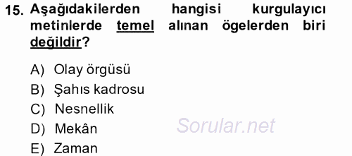 Türk Dili 2 2013 - 2014 Dönem Sonu Sınavı 15.Soru