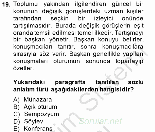 Türk Dili 2 2013 - 2014 Dönem Sonu Sınavı 19.Soru