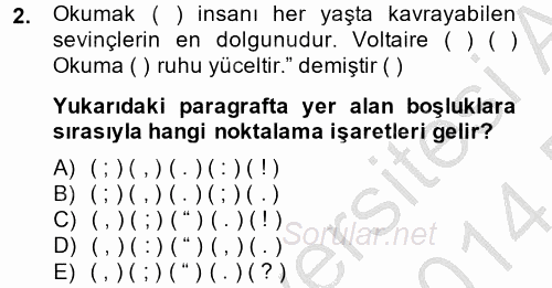 Türk Dili 2 2013 - 2014 Dönem Sonu Sınavı 2.Soru