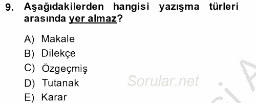Türk Dili 2 2013 - 2014 Dönem Sonu Sınavı 9.Soru