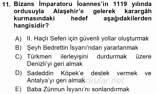 Türkiye Selçuklu Tarihi 2017 - 2018 Ara Sınavı 11.Soru