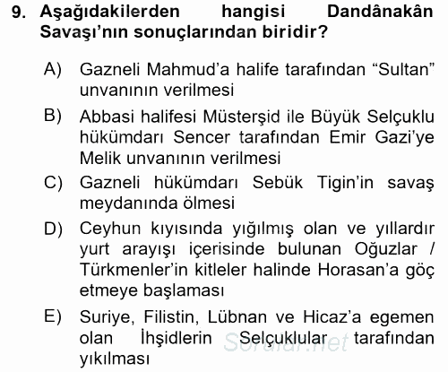 Türkiye Selçuklu Tarihi 2017 - 2018 Ara Sınavı 9.Soru