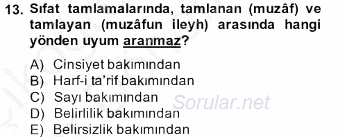 Osmanlı Türkçesi 2 2013 - 2014 Ara Sınavı 13.Soru