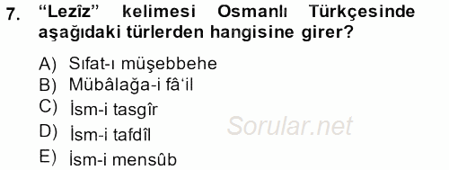 Osmanlı Türkçesi 2 2013 - 2014 Ara Sınavı 7.Soru