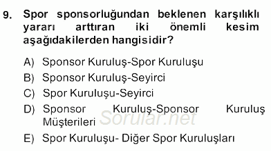 Sporda Sponsorluk 2013 - 2014 Ara Sınavı 9.Soru