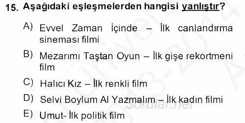 Film ve Video Kültürü 2013 - 2014 Ara Sınavı 15.Soru