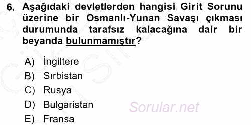 Osmanlı Tarihi (1876–1918) 2015 - 2016 Dönem Sonu Sınavı 6.Soru