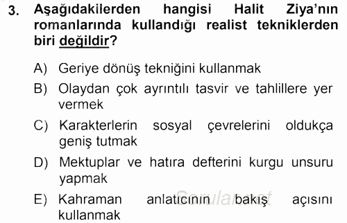 II. Abdülhamit Dönemi Türk Edebiyatı 2014 - 2015 Dönem Sonu Sınavı 3.Soru