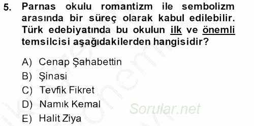 II. Abdülhamit Dönemi Türk Edebiyatı 2014 - 2015 Dönem Sonu Sınavı 5.Soru