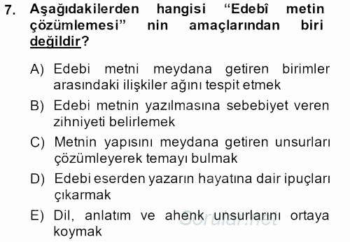II. Abdülhamit Dönemi Türk Edebiyatı 2014 - 2015 Dönem Sonu Sınavı 7.Soru