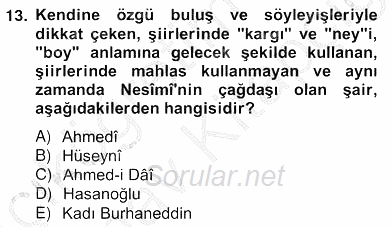 XIV-XV. Yüzyıllar Türk Edebiyatı 2012 - 2013 Ara Sınavı 13.Soru