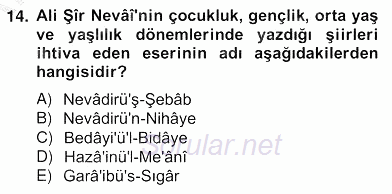XIV-XV. Yüzyıllar Türk Edebiyatı 2012 - 2013 Ara Sınavı 14.Soru