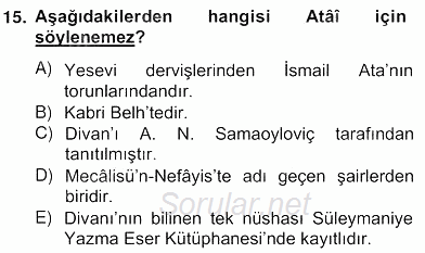 XIV-XV. Yüzyıllar Türk Edebiyatı 2012 - 2013 Ara Sınavı 15.Soru