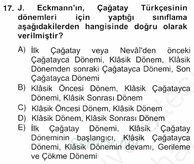 XIV-XV. Yüzyıllar Türk Edebiyatı 2012 - 2013 Ara Sınavı 17.Soru