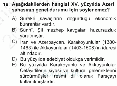 XIV-XV. Yüzyıllar Türk Edebiyatı 2012 - 2013 Ara Sınavı 18.Soru