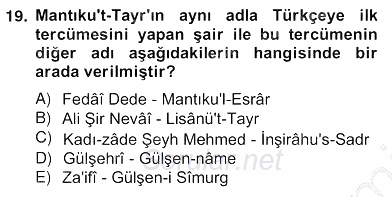 XIV-XV. Yüzyıllar Türk Edebiyatı 2012 - 2013 Ara Sınavı 19.Soru