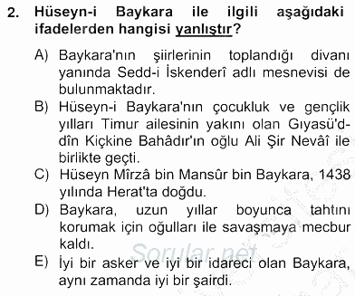 XIV-XV. Yüzyıllar Türk Edebiyatı 2012 - 2013 Ara Sınavı 2.Soru