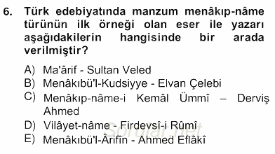 XIV-XV. Yüzyıllar Türk Edebiyatı 2012 - 2013 Ara Sınavı 6.Soru