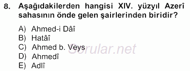 XIV-XV. Yüzyıllar Türk Edebiyatı 2012 - 2013 Ara Sınavı 8.Soru