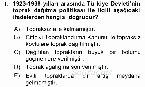 Atatürk İlkeleri Ve İnkılap Tarihi 2 2015 - 2016 Ara Sınavı 1.Soru