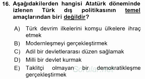 Atatürk İlkeleri Ve İnkılap Tarihi 2 2015 - 2016 Ara Sınavı 16.Soru