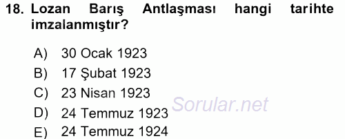 Atatürk İlkeleri Ve İnkılap Tarihi 2 2015 - 2016 Ara Sınavı 18.Soru