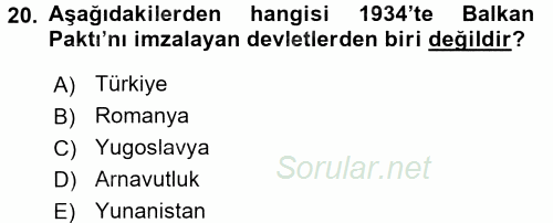 Atatürk İlkeleri Ve İnkılap Tarihi 2 2015 - 2016 Ara Sınavı 20.Soru