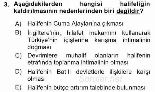 Atatürk İlkeleri Ve İnkılap Tarihi 2 2015 - 2016 Ara Sınavı 3.Soru