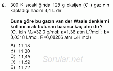 Genel Kimya 2 2012 - 2013 Ara Sınavı 6.Soru