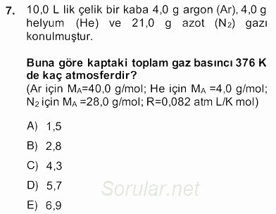 Genel Kimya 2 2012 - 2013 Ara Sınavı 7.Soru