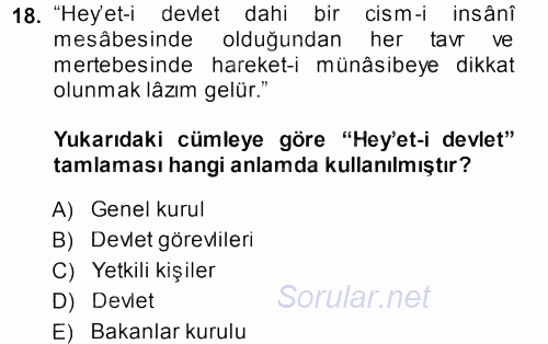 Osmanlı Türkçesi Metinleri 1 2013 - 2014 Ara Sınavı 18.Soru