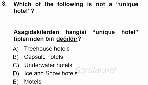 Turizm İçin 1ngilizce 1 2013 - 2014 Ara Sınavı 3.Soru