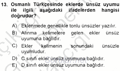XVI-XIX. Yüzyıllar Türk Dili 2015 - 2016 Ara Sınavı 13.Soru