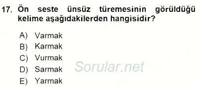 XVI-XIX. Yüzyıllar Türk Dili 2015 - 2016 Ara Sınavı 17.Soru