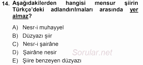 II. Abdülhamit Dönemi Türk Edebiyatı 2013 - 2014 Dönem Sonu Sınavı 14.Soru
