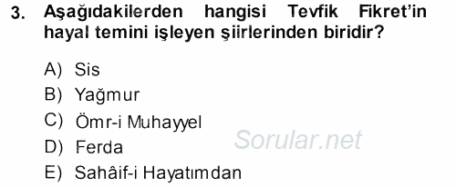 II. Abdülhamit Dönemi Türk Edebiyatı 2013 - 2014 Dönem Sonu Sınavı 3.Soru
