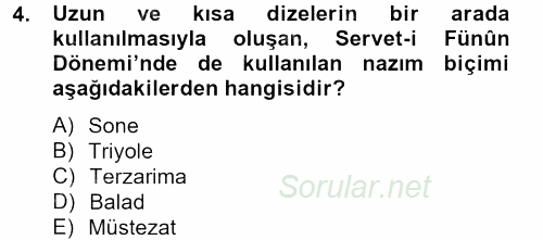 II. Abdülhamit Dönemi Türk Edebiyatı 2013 - 2014 Dönem Sonu Sınavı 4.Soru