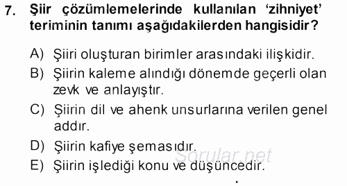 II. Abdülhamit Dönemi Türk Edebiyatı 2013 - 2014 Dönem Sonu Sınavı 7.Soru