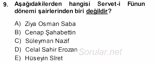 II. Abdülhamit Dönemi Türk Edebiyatı 2013 - 2014 Dönem Sonu Sınavı 9.Soru