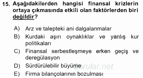 Türkiye Ekonomisi 2016 - 2017 3 Ders Sınavı 15.Soru