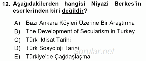 Türk Sosyologları 2015 - 2016 Ara Sınavı 12.Soru