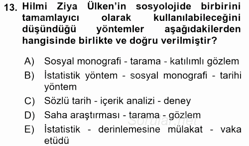 Türk Sosyologları 2015 - 2016 Ara Sınavı 13.Soru
