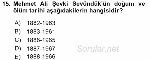 Türk Sosyologları 2015 - 2016 Ara Sınavı 15.Soru