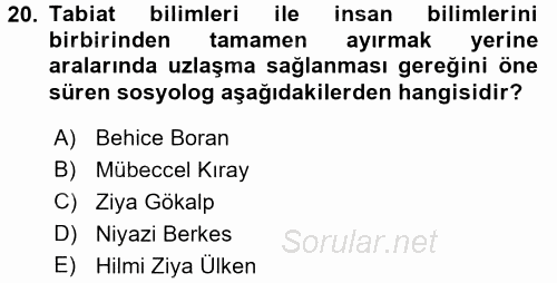 Türk Sosyologları 2015 - 2016 Ara Sınavı 20.Soru