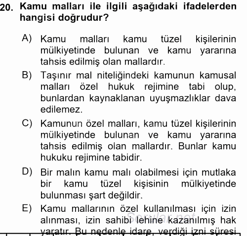 İdare Hukukuna Giriş 2015 - 2016 Ara Sınavı 20.Soru